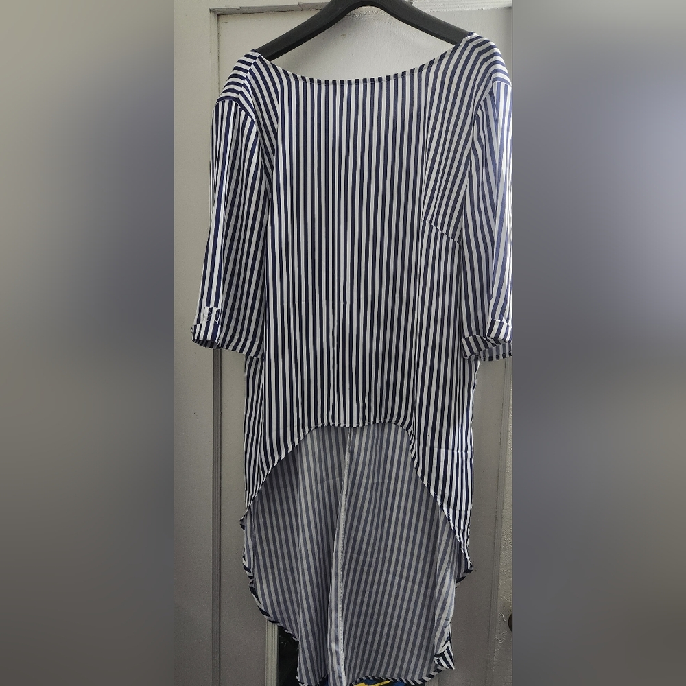 Striped Navy and White Women's High-Low Shirt
